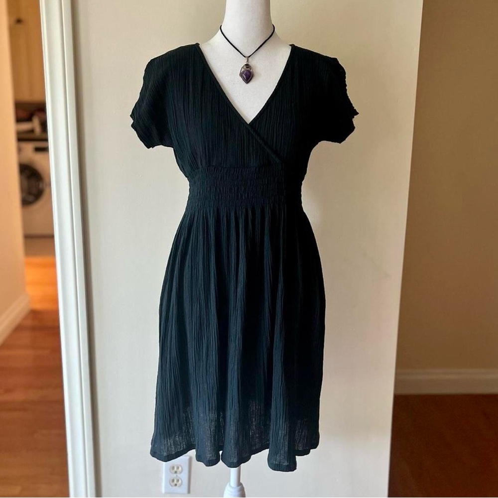 Vintage 90s Y2K Whimsygoth Black Mini Dress Boho Witch Fall Cotton Babydoll S/M